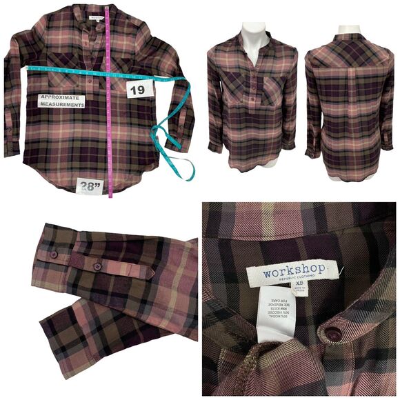 Workshop Republic Clothing Top Womens XS Plaid Hooded Pocket Jacket Vest Nature - Picture 6 of 13